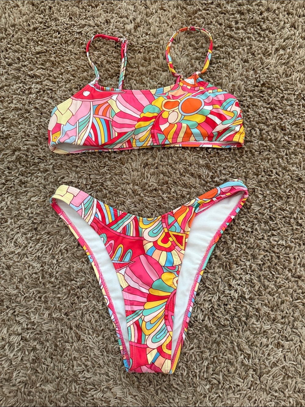 Women's Colorful Floral Print Bikini - Pink Multi, Small